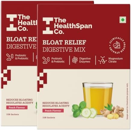 The Healthspan Co.|Relief from Digestive Issues, Gas, Bloating, Acidity & Constipation|3 BN CFU of Clinically Proven Probiotic|Digestive Enzymes & Magnesium|30 Days Pack, Sachet, 2 count, 15 Servings