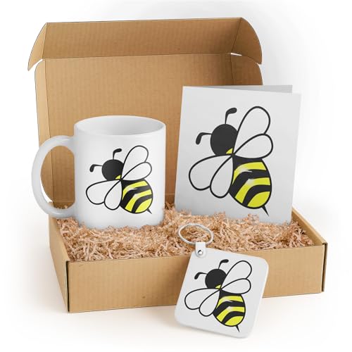 3dRose Bumblebee Themed Gift Set for Kids - Includes Mug, Keychain, and Card - Ideal Birthday Gift for Children and Teachers