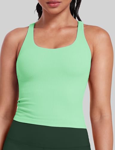 Image of HeyNuts Zeal Bras Longline Ribbed Medium Support Sports Bras, Crisscross Back Tank Tops with Removable Pads A-D Cups