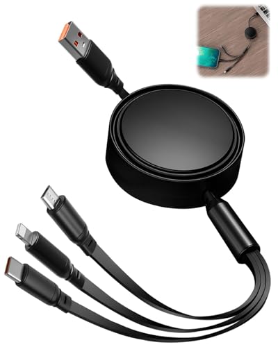 Ya en manzanajugosa.com: Cable de Carga Retráctil 3 en 1 66W 3 en 1 Multi Cable de Carga 1.2m con USB-C, Micro USB y Light-Ning, Retráctil Cables Multiple Cargador Compatible con iPhone 16/15/14/13, Samsung, Huawei, Tabletas