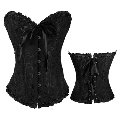 Generisch Corset bustier pour femme gothique avec dentelle florale, Noir , M