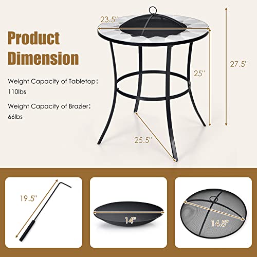 Giantex Fire Pit Table, Outdoor Fire Pit With Mesh Cover, Fire Poker, Tile Tabletop, Round Wood Burning Fire Table For Outside, Patio, Backyard, Garden, Camping 23.5 Inch Small Fire Pit #TOP7