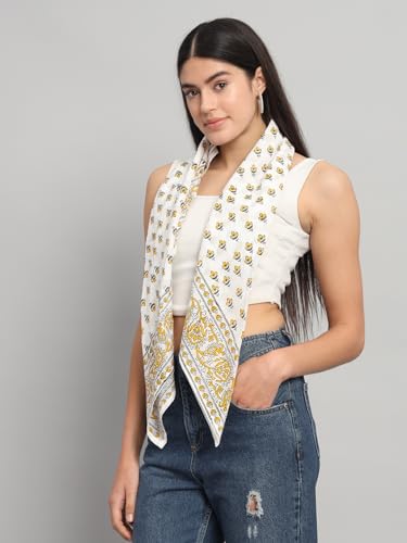 Image of Ravaiyaa - Attitude is everything Sanganer Hand Block Printed Scarves Pure Cotton Scarf Square Hijab Dupatta 40 inch X 40 inch Inch