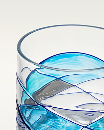 Whiskey Bourbon Crystal Glasses 12Oz SET 2 Blue Line Hand Painted Mouth Blown Crystal Unique Stunning Presents for Dad Father's Men's Retirement Birthday's Scotch Old Fashioned Glass - Image 4