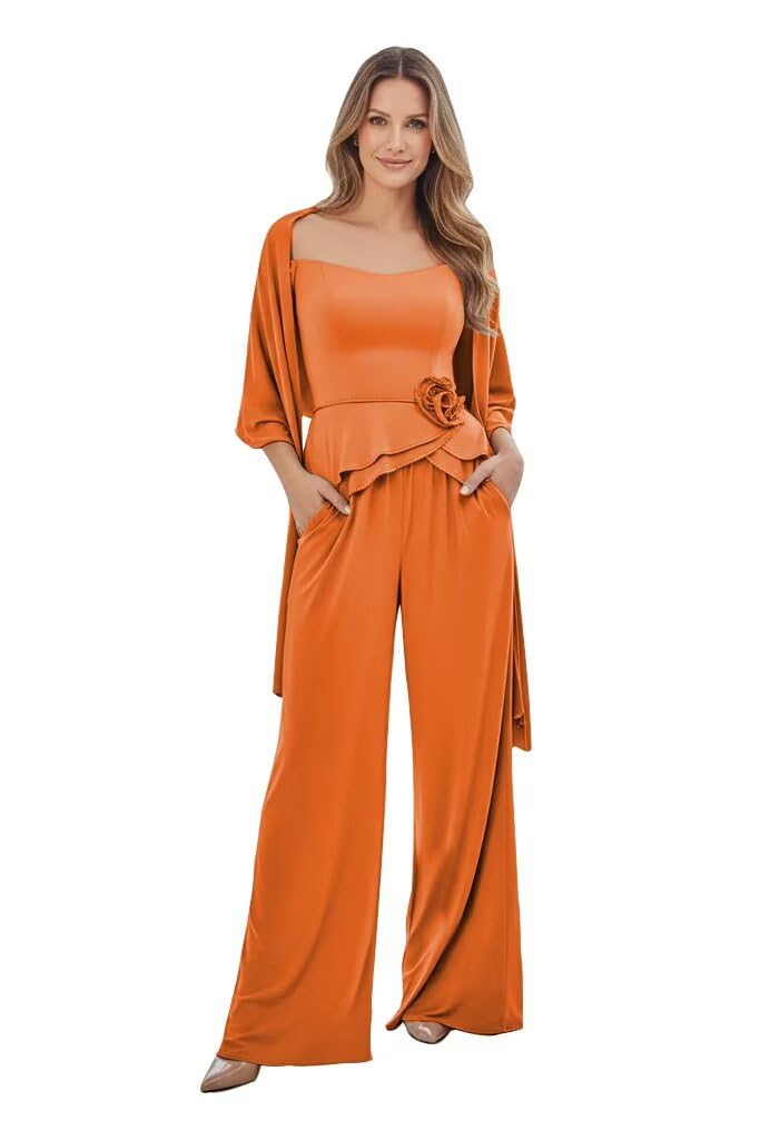 Chiffon Mother of The Bride Pants Suits with Jacket Off Shoulder Tiered Wedding Guest Party Prom Grown with