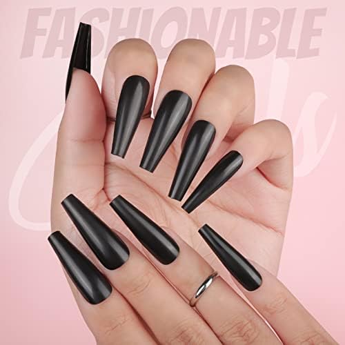 Press On Nails Long Coffin, FANDAMEI 12 Color 240PCS Full Cover Long Ballerina Fake Nails, Acrylic False Nail Tips with 10g Nail Glue, 12 Solid Color Glossy False Nail for Women Girls Nail Art DIY