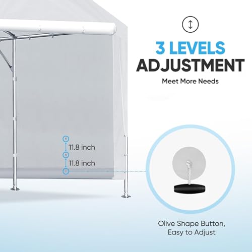 Image of ADVANCE OUTDOOR 12x20 ft Carport Replacement Door with Zippers Tarp, Heavy-Duty Waterproof & UV Protected, Easy Installation with Ball Bungees, White, One Door Only