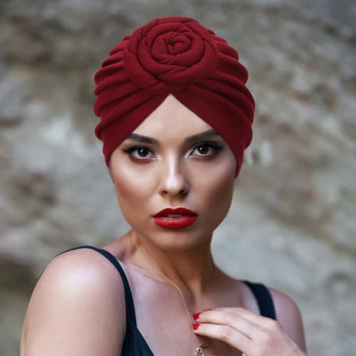 Image of DRESHOW 5 Pack Knotted Headwraps for Women African Turban Pre-Knotted Beanie Headwraps Hair Covers