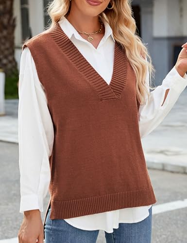 Image of Zontroldy Women's 2025 Lightweight V-Neck Knit Sweater Vest Sleeveless Ribbed Casual Tank Top Spring Business Casual Pullover
