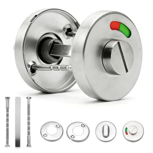 Serrure de WC avec bouton rotatif - Rosace de WC avec affichage du reçu, ferrure de porte en acier inoxydable 304 - Verrou rotatif avec indicateur d'occupation rouge et...