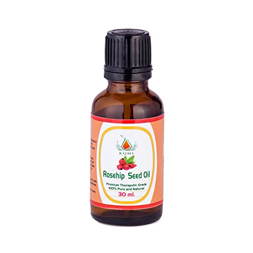 Image of KUNJ Rosehip Seed Oil (Rosa rubiginosa) 30ML - 100% Pure & Natural, Cold Pressed, Undiluted - Therapeutic Grade Oil for Skin Care, Hydration, Anti-Aging & Radiance