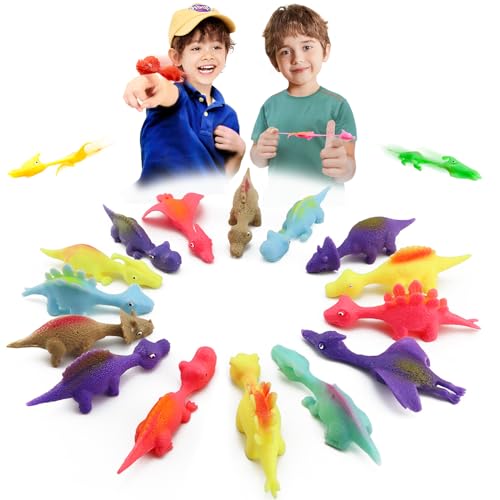 MIMIDOU 15 Pcs Finger Slingshot Dinosaurs Animal Toy, Funny Stretchable Flick Rubber Animals, a Variety Simulation Animals Great for Various Festivals and Parties.