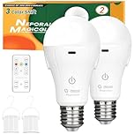Neporal MagicGlow Rechargeable Light Bulbs with Remote, 3 Color Shift + Dimmable Battery Powered Light Bulbs, USB Rechargeable, A19 E26 Emergency Light Bulbs, 15W, Up to 24 Hours