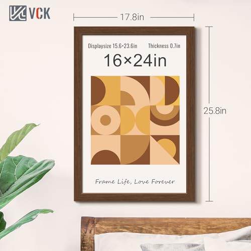Image of VCK 16x24 Poster Frame Solid Wood brown 3 Pack Picture Frames 16 x 24 Inches with Wall Mounting Hanging