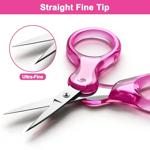 Zicolu 3.5" Small Craft Scissors all Purpose, Straight Fine Tips for Yarn Fabric Cutting, Precision Mini Scissors with Safety Protective Cover for Travel, Sewing, Embroidery, Crochet, NeedleWork, Red - Image 3