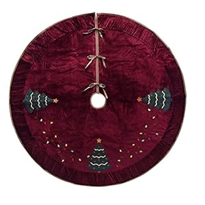 X.Sem Christmas Tree Embroidered Velvet Christmas Tree Skirt with Pleat Velvet Border 50'' Dark Red (Dark Red, 50 inch) XSem Christmas Tree Embroidered Velvet Christmas Tree Skirt with Pleat Velvet Border 50 Dark Red Dark Red 50 inch