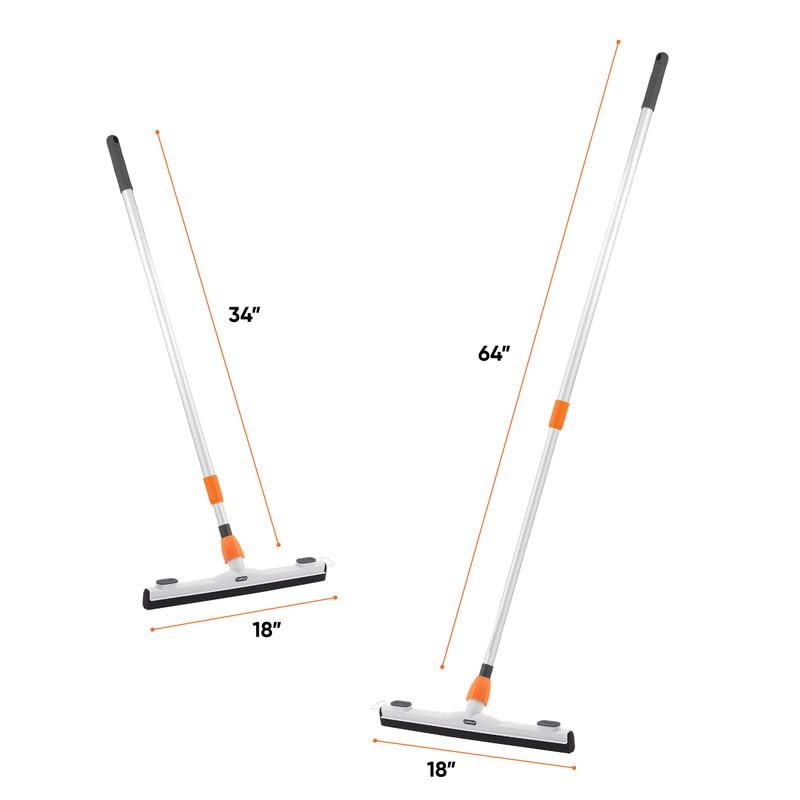 Image of Superio Floor Squeegee for Concrete, Tile, Laminate, Bathroom Floor - 34 inch- 60 inch Telescopic Long Handle - 18 inch Foam Window Squeegee