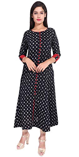 Image of Yash Gallery Women's Cotton Relaxed Fit Anarkali Plus Size Printed Kurta