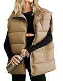 Huaqiao Women's Quilted Puffer Vest Stand Collar Sleeveless Coat Zipper Winter Gilet Jacket(Khaki-XS)