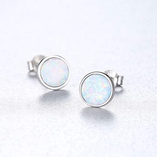 Ohrstecker aus Sterlingsilber mit Leuchtend rundem Opal für Frauen, dreifarbig, für Mädchen, Dating-Party-Schmuck