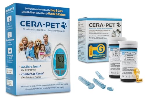Cera-Pet Blutzuckermessgerät Set für Hunde und Katzen Vorteilspack + 50 Blutzuckerteststreifen + 50 Lanzetten