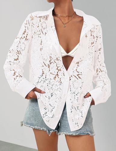 Wyeysyt Lace- Blouse for Women: Sheer Lace Long Sleeve Top, Elegant Dressy Shirt, Ladies Tops and Blouses2
