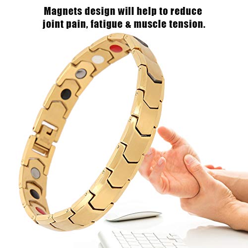 Jacksking Pulsera de Terapia Magnética, Pulsera de Terapia Magnética de Acero Titanio Regalo de Cuidado de la Salud Pulsera Ajustable Perder Peso Pulsera para Hombres(Oro)