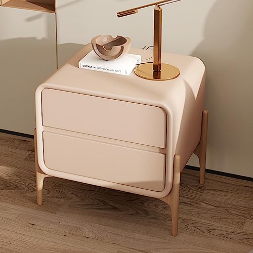 YVYKFZD Comodino con 2 cassetti, Tavolino in Pelle per Camera da Letto, Comodini Risparmia Spazio, Tavolino Comodino Piccolo in Legno, Montaggio Facile ( Color : Khaki, Size : 50cm/19.6in left