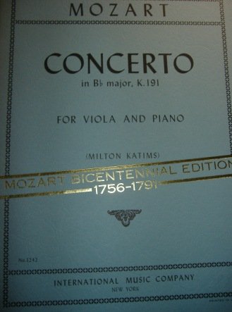 Mozart Concerto Bb major K 191 Viola piano. International Music n° 3242