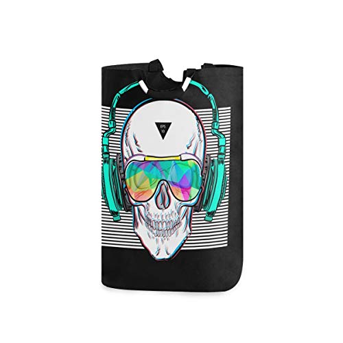 Wäschesack Schädel Brille Kopfhörer Vektor Illustration Eps10 Großer faltbarer Wäschekorb,zusammenklappbarer Wäschekorb,zusammenklappbarer