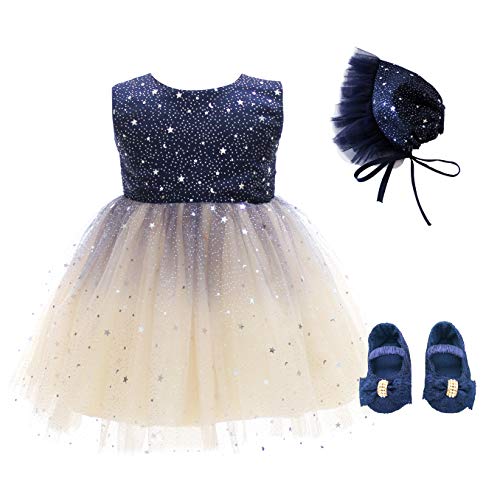 Glamulice Princess Navy Blue Infant Holiday Dress Baptism Christening Sparkle Tulle Ombre Champagne Newborn Baby Flower Girls Lace Bridesmaid Dresses Set Birthday Wedding Party Outfit 0-6 Tutu 3M #TOP9