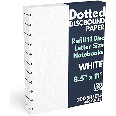 Discbound Letter Size Extra Thick Dot Grid Paper Refill, 200 Sheets (400 Pages), 8.5 in. x 11 in., 120 GSM, 11 Disc Notebooks Cover
