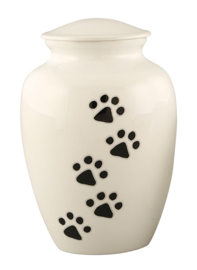 Royal Rapture Urn For Ashes Jar Paw Engraved Dog Cat Funeral Cremation Memorial Love Urns decorative(White 8") RJM06-13