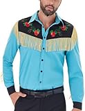 Muztagata Men's Western Cowboy Fringe Shirts Long Sleeve with Embroidered Rose Button Down Hippie Shirt-Medium