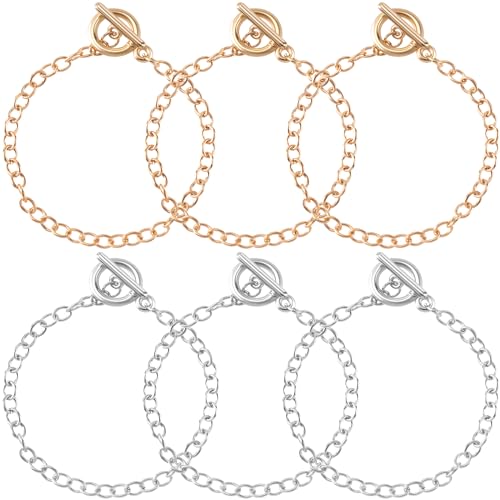 Isslly 6 PCS Bracelet Chains for Jewelry Making,Gold & Silver Chains with OT Buckle Link Chain Bracelets for Women DIY Gifts