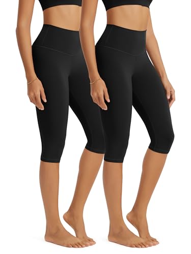 ODODOS 2-Pack Buttery Soft Lounge Yoga Capris for Women, 14