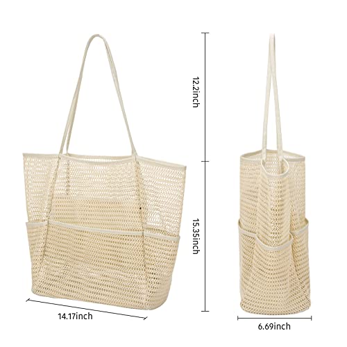 Image of Tainehs Beach Mesh Tote Bag for Women, Large Travel & Pool Bag, Lightweight Vacation Cruise Tote (Inside Out - Flip to Use)