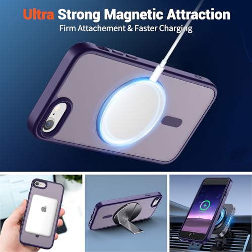 Image of SUPFINE Magnetic for iPhone SE Case 2022 (3rd) /2020 (2nd), iPhone 8 Case (Compatible with MagSafe) (Military Grade Drop Protection) Slim Translucent Matte Phone Case, Dark Purple