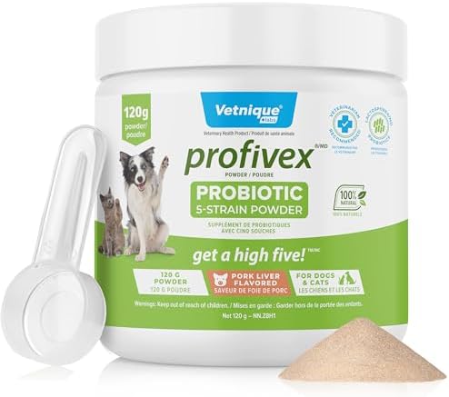 Vetnique Labs Profivex Probiotics for Dogs Supplement All Natural Dog Soft Chews and Powder for Digestive Health 5 Strains Probiotics & Prebiotics (Powder (Pork Liver), 120g Powder)