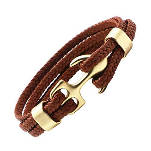 Light Brown Elegant bracelet, Gold Anchor stainless, Genuine leather Handcrafted jewelry.