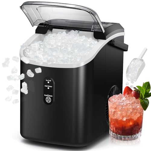 Image of FREE VILLAGE Nugget Ice Maker Countertop, Pebble Ice Maker with Soft Chewy Pellet Ice, 10,000pcs /33lbs /Day, Self-Cleaning, One-Click Operation, Portable Nugget Ice Machine for Home Office Kitchen