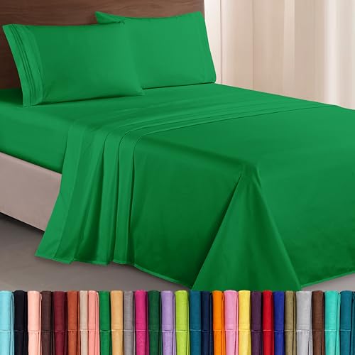 Image of Elegant Comfort Luxurious 1500 Premium Hotel Quality Microfiber Three Line Embroidered Softest 4-Piece Bed Sheet Set, Wrinkle and Fade Resistant, Twin /Twin XL, Emerald Green