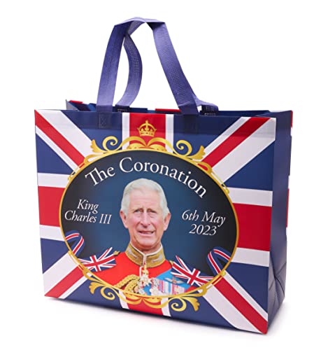 Toyland® King Charles III Union Jack Coronation Sac de courses étanche réutilisable 42 x 34 cm – Kings Coronation Accessories - British Souvenirs