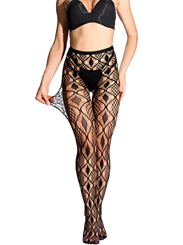 Image of HONENNA Patterned Fishnets Tights Black Pantyhose Stockings for Women, 1-6 Pairs