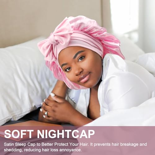 DRESHOW Satin Braid Bonnet for Women Silk Bonnet for Sleeping Sleep Cap with Elastic Tie Band Night Cap for Long Curly Hair Locs - Image 2