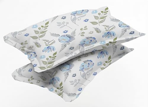 Image of Ezyption Cotton Super Soft 240 TC Elastic Fitted All Around Elastic Printed King Size Double Bed Bedsheet with 2 Pillow Cover 72 inch X 78 inch White Grey