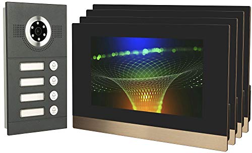 IP Video Türsprechanlage, Unterputz-Türstation IP65, 4X 10 Zoll Monitor, App, HD-Kamera 115°, Türöffner-Fkt, 32GB Speicher, PoE-Switch, 4
