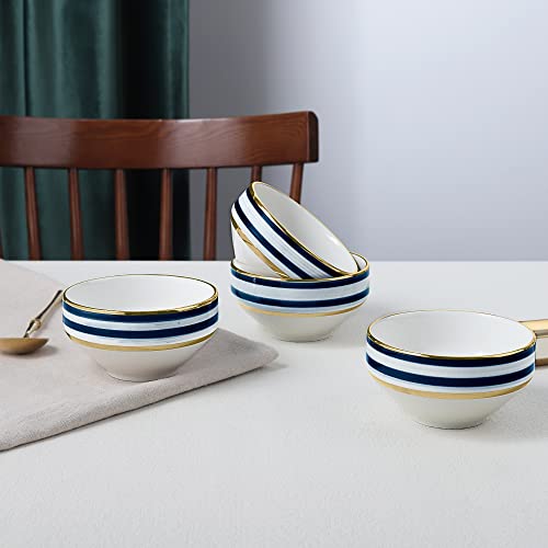 Fanquare 12Oz Modern Porcelain Soup Bowls Set Of 4, Striped Cereal Bowl, Small Kitchen Serving Bowl For Ramen, Salad, Blue And Green #TOP3