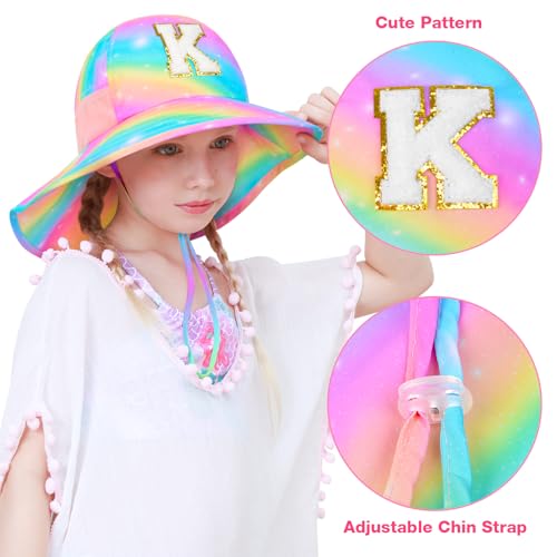 Kids Sun Hat for Girls UV Protection Wide Brim Mesh Toddler Summer Beach Fishing Hat with Neck Flap for Girls 3-8 Years3