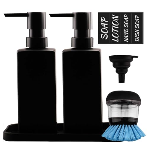 burkfeeg 2 Stück Seifenspender Glas Schwarz Matt, 350 ml mit Edelstahlpumpe